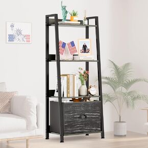 Upgrade 4-Tier Ladder Shelf, 48.2" Storage Rack Organizer,Ladder Bookshelf with Removable Drawer, Wood Metal Freestanding Storage Shelves for Living Room, Home Office, Bedroom, Kitchen