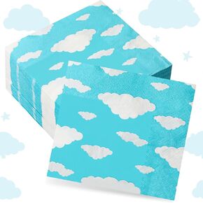 100 Pcs Blue Sky Clouds Napkins Sky Print Party Luncheon Napkins Disposable Paper Table Linen Cartoon Story Party Supplies Cloud Themed Birthday Baby Shower Decorations Supplies, Folded 5 x 5 Inch