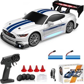 1:24 Scale RC Drift Car 4WD 2.4GHz 30KM/H High Speed Racing Sport Toy Car with LED Lights, Racing and Drift Wheels (8602-Blue)