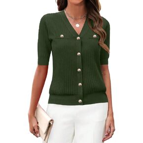 Zeagoo Women's 2025 Summer Short Sleeve Cardigan V Neck Button Down Ribbed Knit Casual Cropped Sweater Tops