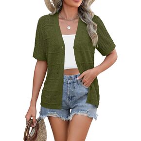 Zeagoo Women's 2025 Summer Short Sleeve Crochet Cardigan V Neck Cropped Lightweight Button up Bolero Shrug Sweater