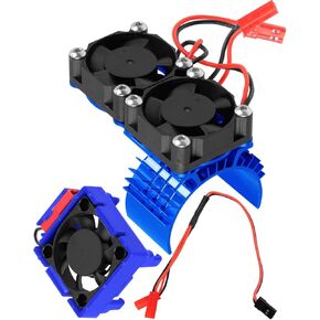 RC VXL-3s ESC Cooling Fan Heat Sink w/Dual Fan Heat Sink Upgrades Part for 1/10 Slash Rustler Stampede 4x4 VXL 4WD,High Velocity Fan Heatsink Hops Up,Navy Blue