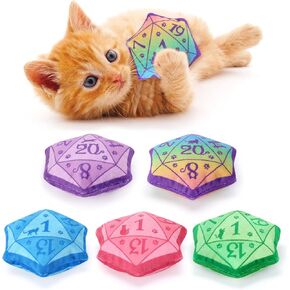 CiyvoLyeen D20 Dice Catnip Toy, DND Interactive Cat Toy for Role Playing Tabletop Game Soft Plush Catmint Kitten Teething Chew Pet Supplies Cat Lover Witchy Wizard Gift Ideas Set of 5