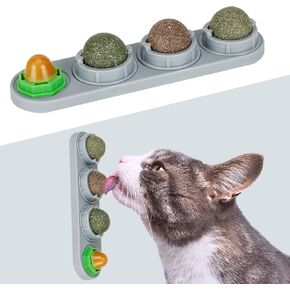 Catnip Ball for Cats Wall, 4 Pack, Silvervine Balls, Edible Toys, Lick Safe Healthy Kitten Chew & Teeth Cleaning Dental Toys, Wall Treats (Grey)