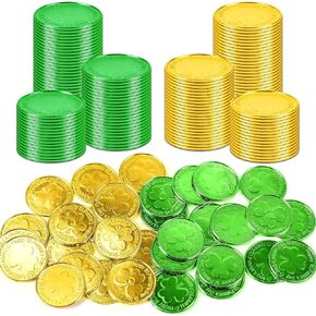 Lesnala 150pcs St. Patrick’s Day Gold Coins البلاستيك لاكي شامروك طاولة شامروك برنكليز بلوكس لما هو موضوع ألعاب المهرجانات الحاضرة الإمدادات الذهبية والخضراء 1.38 بوصة
