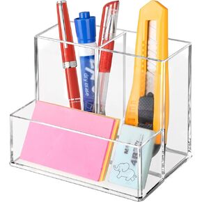 Pen Holder for Desk, Clear Acrylic Pencil Holder for Desk, Marker Holder with 3 Compartments, Pencil Organizer for Home, Office, Classroom, Bathroom