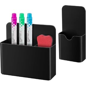 Magnetic Pen Holder for Refrigerator,2Pack Magnetic Dry Erase Marker Holder,Magnetic Pencil Holder for Refrigerator,Whiteboard,Locker Accessories（Black）