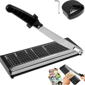 12-Inch Heavy Duty Guillotine Paper Cutter, Small Paper Trimmer, 8-10 Sheet Capacity, Precision Slicer for Crafting, Photos, Cardstock, Guillotine Style for Home & Office - Black