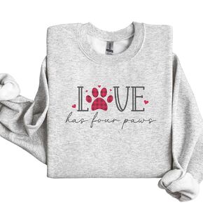 Love Has Four Paws Pullover Sweatshirt Dog Lover Gifts for Women Men Puppy Mom Dad Wife Crewneck Fleece (M, Love Has Four Paws)