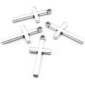 100pcs 13x27mm Silver Small Cross Charms Pendants Beads for Jewelry Making Crafting Findings Accessory for DIY Necklace Bracelet (7916)