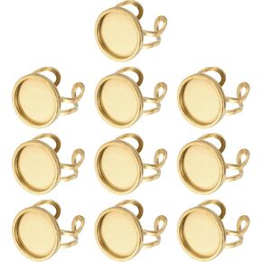 PATIKIL Stainless Ring Blank, 16mm 10 Pcs Adjustable Finger Ring Blank Base Bezel Trays Flat Pad Tray for Jewelry Making Finding DIY Carvings, Gold