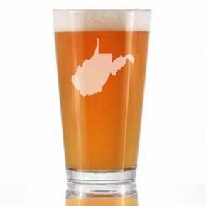 West Virginia State Outline Pint Glass for Beer - State Themed Drinking Decor and Gifts for West Virginian Women & Men - 16 Oz Glasses
