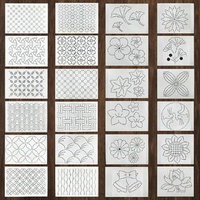 24 Pcs Sashiko Stencil 8.3 x 5.9 Inch Quilting Stencils Sashiko Patterns Stencils Drawing Line Sashiko Template Embroidery Pattern for Sewing Hand Quilting and Embroidery (24)