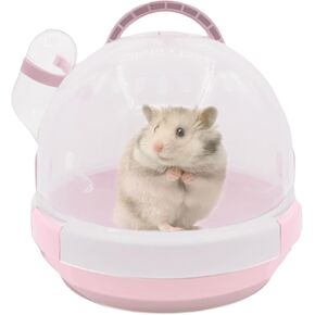 Hamster Carrier Cage Portable Cages Small Animals Carry Travel Case with Water Bottle Plastic Breathable Guinea Pig Outgoing Cage for Dwarf Hamster Ferret Chinchillas Hedgehog (Pink)