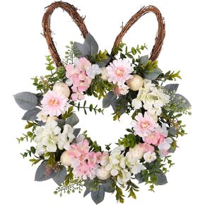 18" Easter Bunny Wreath for Front Door, Handmade Spring Easter Wreath Decor for Home Door Wall, 18 inch Wide