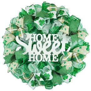 St Patricks Wreath - Saint Patrick's Home Sweet Home Decor - Clover Door Decorations - Green White