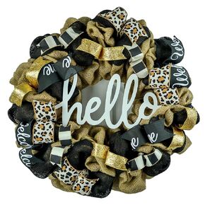 Everyday Wreath for Front Door with Animal Print - Year Round Burlap Mesh Front Door Decor - Black Brown White Gold - Cheetah Leopard