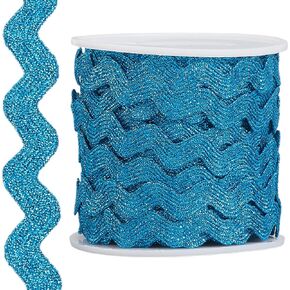 GORGECRAFT Rick Rack 16.5 Yards Metallic RIC Rac Trim 0.6 Inch Glitter Zig Zag Christmas Wave Bending Fringe Ribbon Wavy Edge Fabric for Sewing Wedding Dress Gift Wrapping, Deep Sky Blue