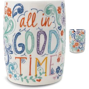 Steel Mill & Co. 15 ounce Ceramic Painter's Artist Cup, Paint Brush Holder and Cleaner, Mixing Cup for at Home Art Supplies, All In Good Time