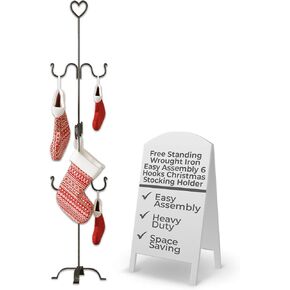 Renovators Supply Freestanding Christmas Stocking Holder - Heavy-Duty Stocking Holder Stand - Stocking Holder for Christmas Decor - Holiday Stocking Holder with 6 Non Slip Stocking Hooks - 60 Inches