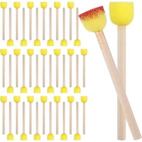Mabor 40pcs Foam Paint Brush 0.6 "Round/Circle Sponge Paint Brush Handle Wooden Presh for Paint