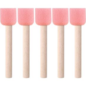 5 Pcs 0.7'' Foam Paint Brushes Round Sponge Painting Brushes Pink Wood Handle for Staining Varnishes, and DIY Large Area Crafts