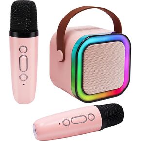 Mini Karaoke Machine for Kids,Haomuren,Portable Bluetooth Singing Speaker with 2 Wireless Microphones,Birthday Gifts Toys Little Girls for 3,4,5,6,7,8,9,10,11,12,Years Old Karaoke Machine,Pink 2Mics