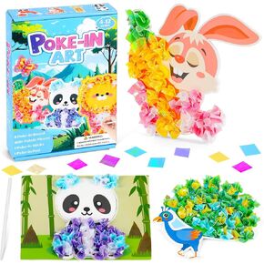 8PCS Poke-in Art and Crafts Kit for Kids Animal Theme No-Mess Fabric Sewing Arts for Girls Boys 4-12 Puzzle Puncture Painting DIY Animal Toy Gift for Creative Activities Game Birthday Party