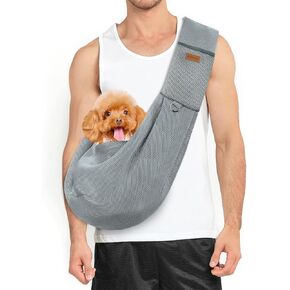 Dog and Cat Sling Carrier - Puppy Shoulder Carry Bag - Hands Free Mesh Small Dog Carrier Tote Bag - with Shoulder Strap - Dog Sling Carrier for Puppy, Small Dogs Cats Outdoor, Travel - Grey