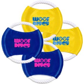Flying Rope Disc, Dog Toy, 4 Pack (Blue and Yellow