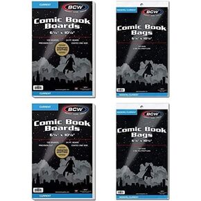 BCW Current Comic Bags and Backing Boards | 200 Bags & 200 Boards | Acid-Free Archival Storage | Protects Comics from Damage | Crystal Clear Polypropylene Cut Comic Book Bags and Boards