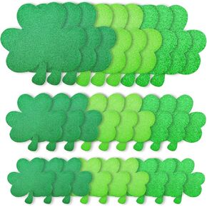 45 Pcs Assorted Sizes St. Patrick's Day Shamrock Cutouts - Irish Festival Handcraft Decorations for Kids, Lucky Green Glitter Clover Paper Cut-Out for Saint Patrick's Day Classroom Party Supplies
