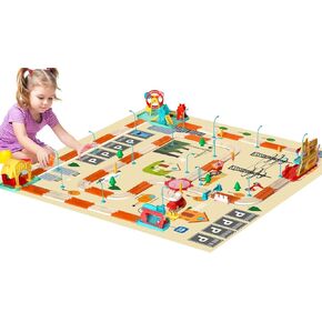 Fisca Kids Train Set with Map Mat, 200PCS Toddler Electric Train Toys Set for Aged 3+, Flexible Themed City Train Track Birthday Xmas Gifts Set Electric Rail Car Playset for Boys and Girls