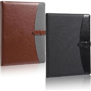 Eersida 2 Pcs Padfolio Portfolio Folder 3 Ring Binder Business Portfolio Folder Leather Padfolio with Refillable Lined Notepad Interview/Conference Document Organizer for Women/Men(Black, Brown)