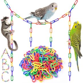 Bissap Plastic Chain Links Birds 250pcs, Mix Color Rainbow DIY C-Clips Chains Hooks Swing Climbing Cage Toys for Sugar Glider Rat Parrot Bird, Children's Learning Toy