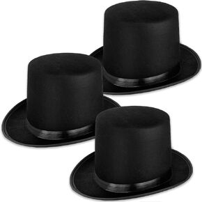3 Pack Black Felt Top Hats,Magician Hat Costume,Tall Victorian Tuxedo Costume Hat for Halloween Dress up Cosplay Party Accessories