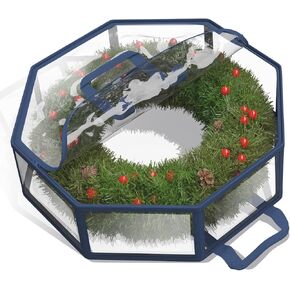 Hearth & Harbor Wreath Storage Container - Clear Christmas Wreath Storage Bag, Dual Zipper and Handles - 24" Premium Wreath Storage Organizer Box