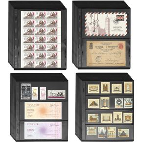 40 Sheets Stamp Pages for Stamp Album Binder, 1/2/3/4 Pockets Stamp Collectors Postage, Double Sided Stamp Album Pages, 9 Hole Stamp Collection Storage Pages for Collector
