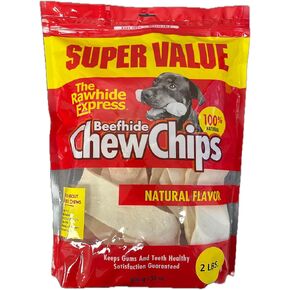 The Rawhide Express Natural Rawhide Strips/Chips Dog Chew | 2 Pounds - 32 Ounces