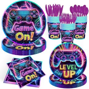 140 PCS Video Game Party Supplies Gaming Party Decorations Plates and Napkins for Game Birthday Party Decorations Disposable Tableware Sets, Serves 20 Guest