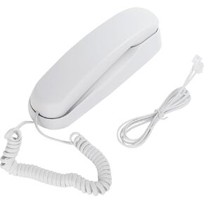 White OF-990 Slimline Telephone Wall-Mountable Basic Corded Telephone No AC Power Required, Corded Home Phone