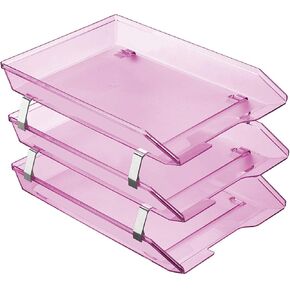 Acrimet Facility 3 Tier Letter Tray, Front Load, Letter Size/A4, Desktop File Organizer, Plastic (Clear Pink Color)