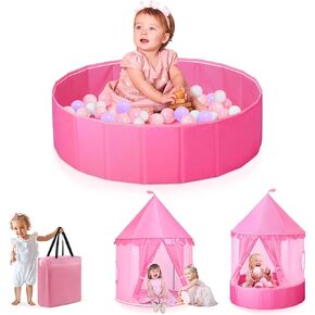 3 -في 1 الكرة الحفر واللعب خيمة للأطفال الصغار: كبيرة 40 بوصة الأطفال Pink Kids Pit و Princess Tent - Princess Castle Playhouse Tent for Girls الأطفال - ألعاب محمولة قابلة للطي للداخلية والخارجية
