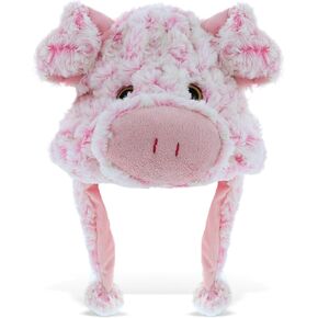DolliBu Pink Pig Plush Hat, One Size, Winter Soft and Warm Cozy Fleece Plush Novelty Beanie with Ear Flaps for Boys and Girls