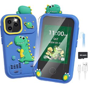 Smart Phone for Kids Toys Age 4-6, Christmas Birthday Gifts Dinosaur Toddler Toys for Boys 5-7, Touchscreen Dual Camera Kids Cell Phone for Boys Age 8-10, with Games,SD Card,Screen Protector