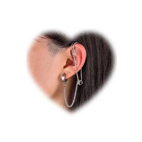 Pin Cuff Chain Earring for Teen Girls Large Pin Cartilage Earring Silver Tassel Cuff Chain Earring Exaggerated No Pierced Earring Punk Personalized Earring Jewelry for Women Men Gifts