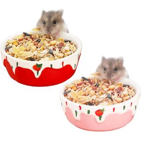 VanEnjoy 2 Pack Hamster Food Bowl Small Ceramic Water Food Bowl for Cage Small Animal Bowls for Hamster Guinea Pig Chinchilla Rabbit - Red and Pink