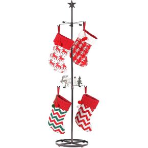 Christmas Stocking Holder Stand for Floor, Freestanding Stocking Holder with 8 Stocking Hooks, Metal Christmas Stocking Stand with Star for Modern Christmas Decor