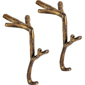 2 Pcs Branch Mantel Stocking Holder- Cast Iron Christmas Stocking Hangers for Mantle- Multi-Use Stocking Hook with Non-slip Pad for Hanging Christmas Stocking Garland Balls Fireplace Stairs Home Decor