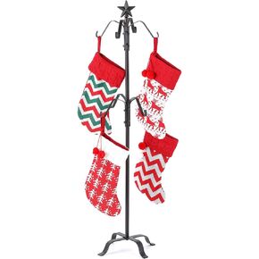 Freestanding Stocking Holder Heavy Duty Christmas Stocking Holder Stand, 53"H Christmas Stocking Hangers with Cast Iron Star Top, Metal Stocking Holders for Fireplace Holiday Decor